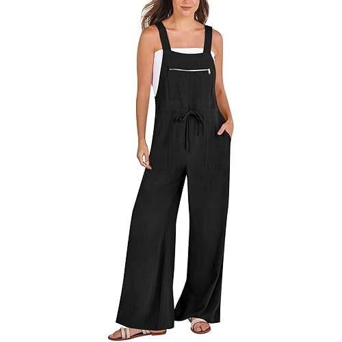 Womens Casual Summer Bib Overalls Baggy Plus Size Loose Jumpsuits Sleeveless One Piece Overall Romper with Pockets