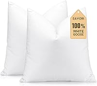 SAVORI Set of 2 20x20 Down & Feather Pillow Inserts - Soft Fluffy Goose Down Fill, 100% Down-Proof Cotton Cover for Sofa Bed Couch