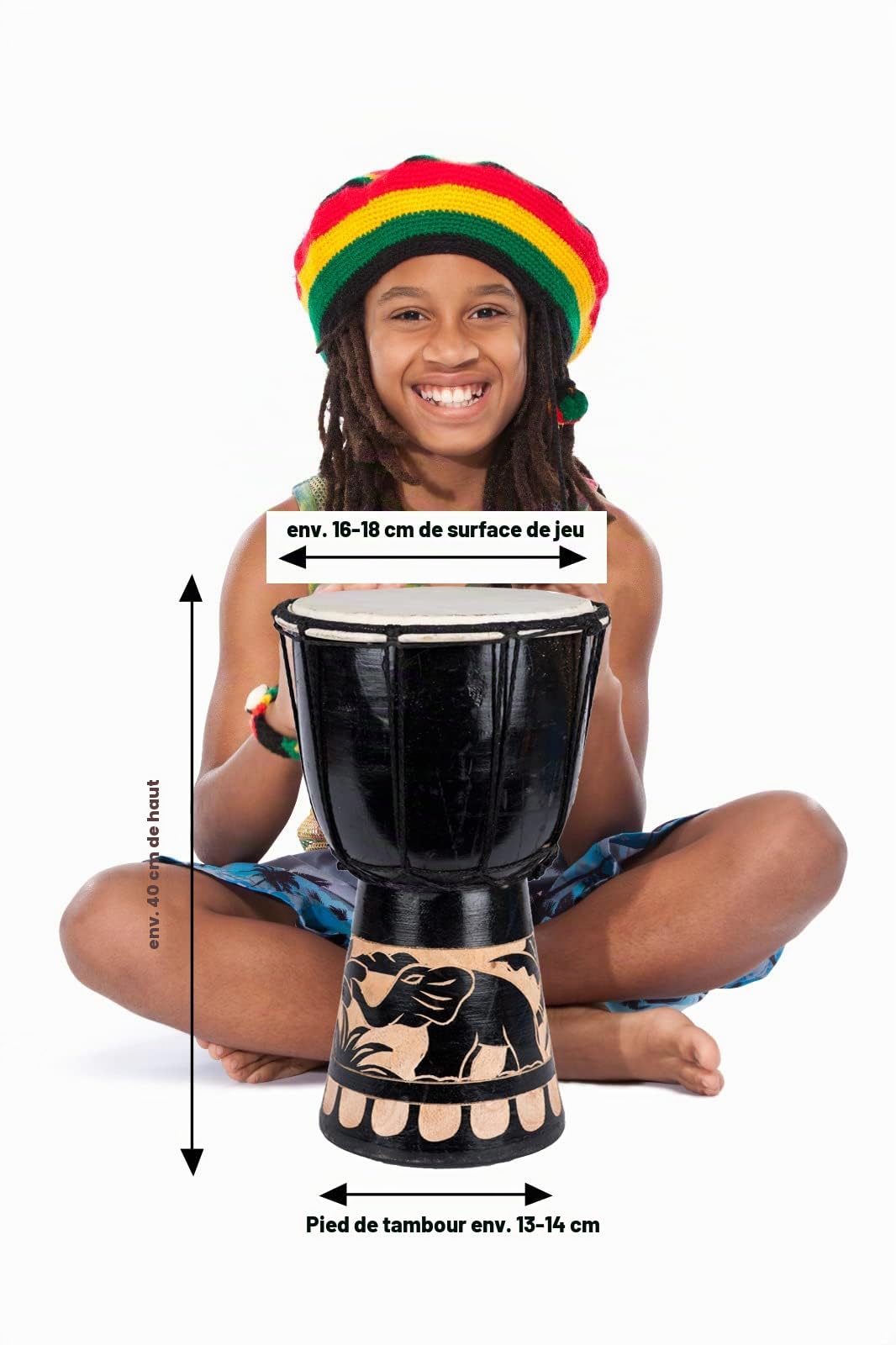40 cm djembé tambour bongo éléphant noir débutants enfants bon son