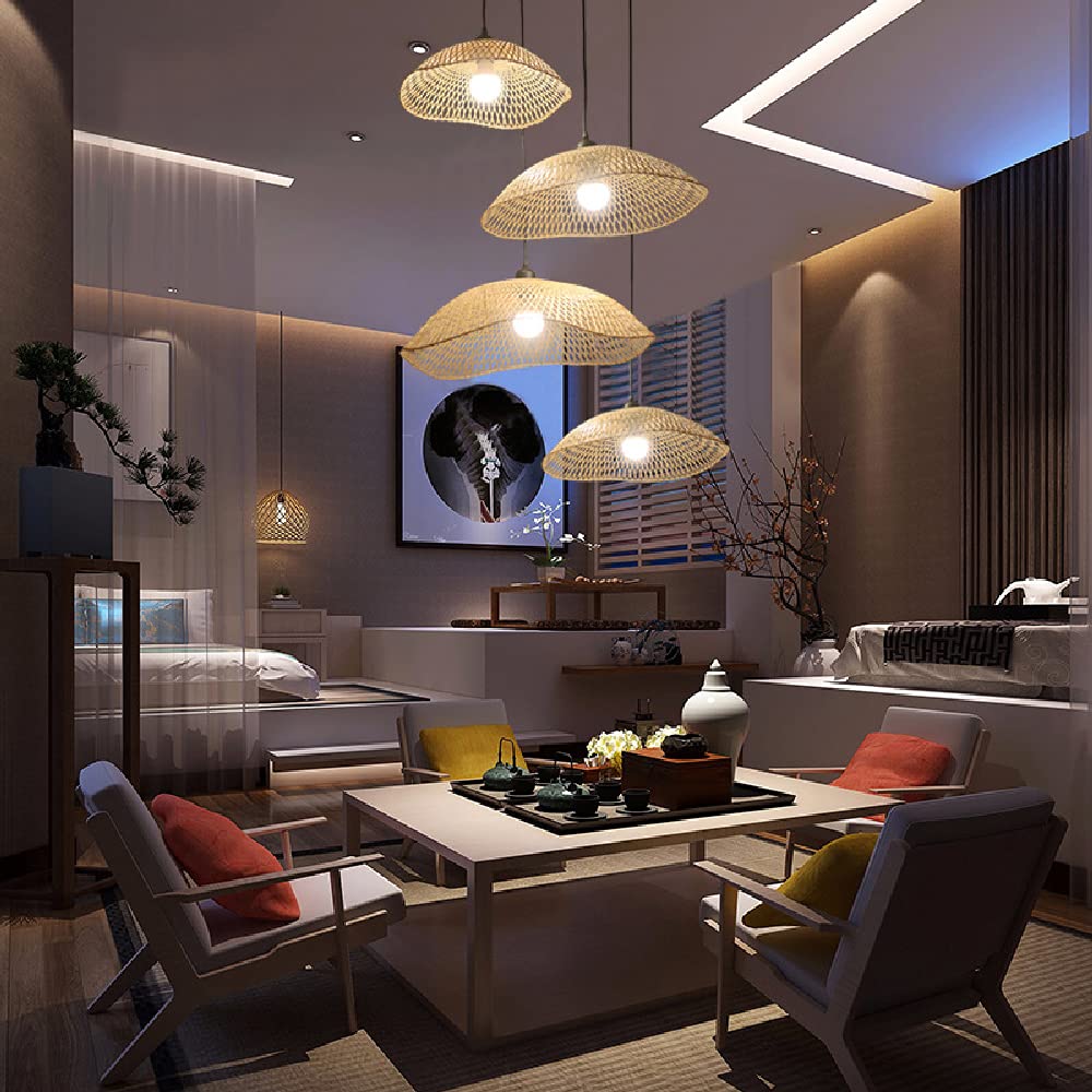 Lampadario in bambù intrecciato a mano, lampada a sospensione in bambù aperta, paralume in bambù E27, lampada da soffitto, apparecchi di illuminazione a risparmio energetico per la decorazion