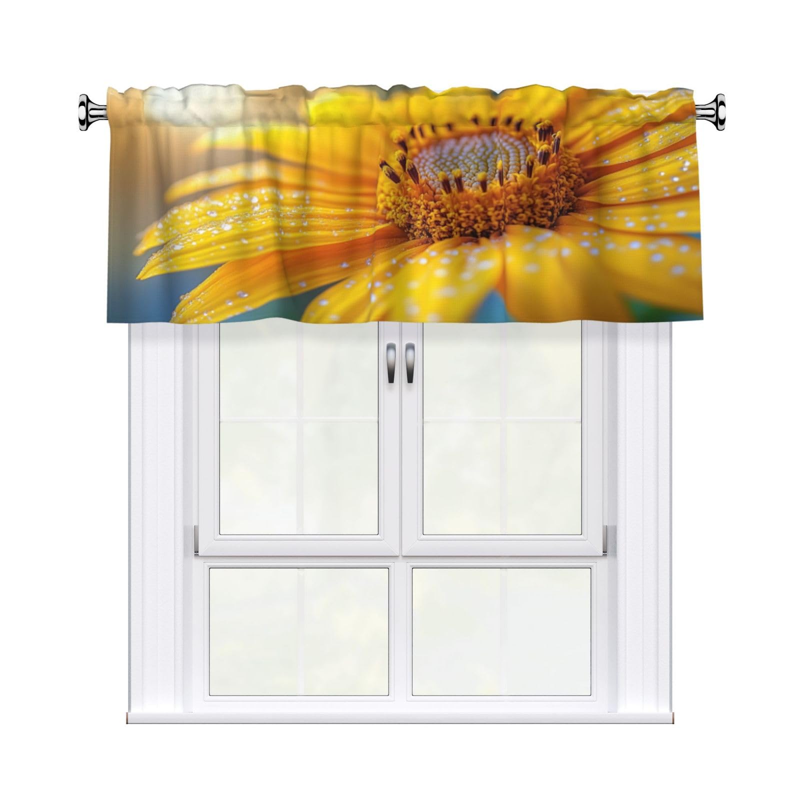 Woshuwo Yellow Sunflower Flower Petals Valances For Windows Rod Pocket Window Treatment Short Curtains For Kitchen Living Room Bedroom Decor 54x18in