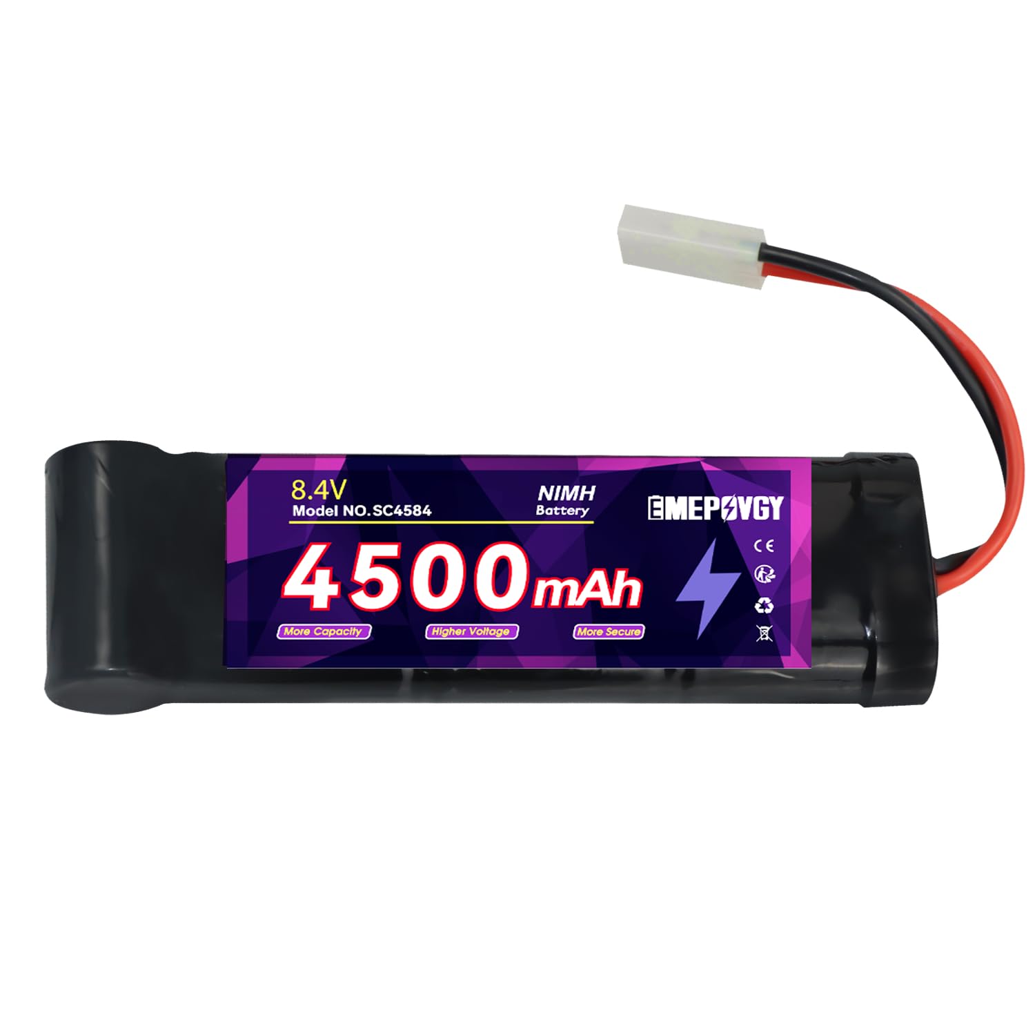 Batterie NiMH 8,4 V RC Capacité 4500 mAh Batterie plate rechargeable 7 cellules avec prise TMY