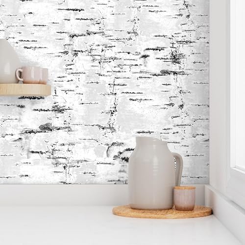 Miniatura 8 de Muestro de papel tapiz extraíble, corteza de abedul del bosque, árbol blanco, bosque neutro, aspecto texturizado sintético, papel tapiz prepegado