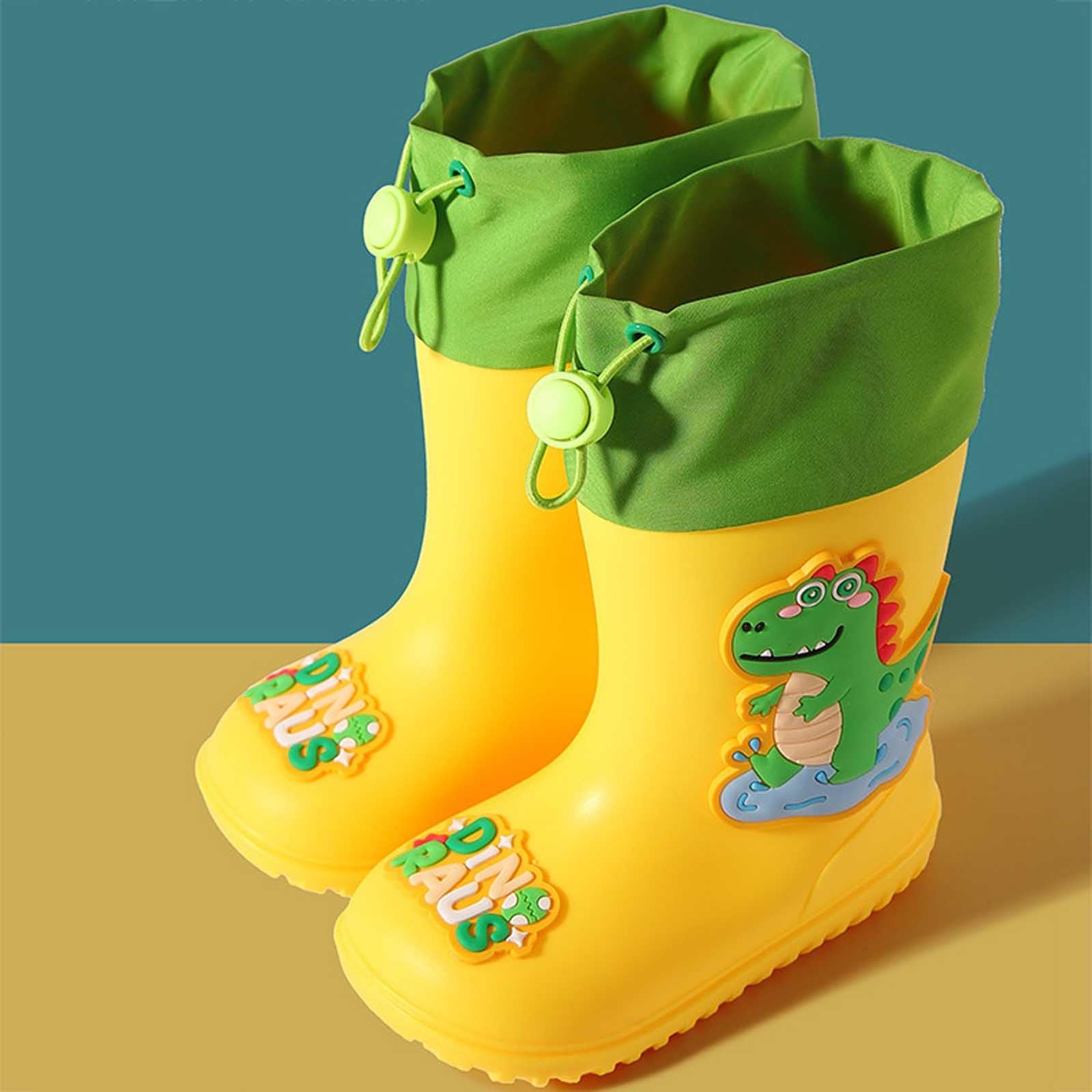 Botas niños fácil Poner Botas de Lluvia para niños y niñas, Antideslizantes, cómodas, para Jugar al Libre. (Yellow, 35 Big Kids)