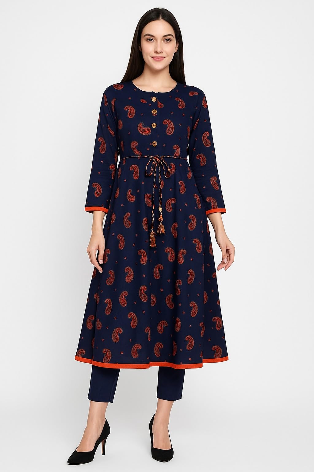 Women's Anarkali Maternity Feeding Kurti/Kurta with Zipper| Comfortable & Elegant Pre and Post Pregnancy Kurti Dress/Kurta Dress (Large) Blue-image-24