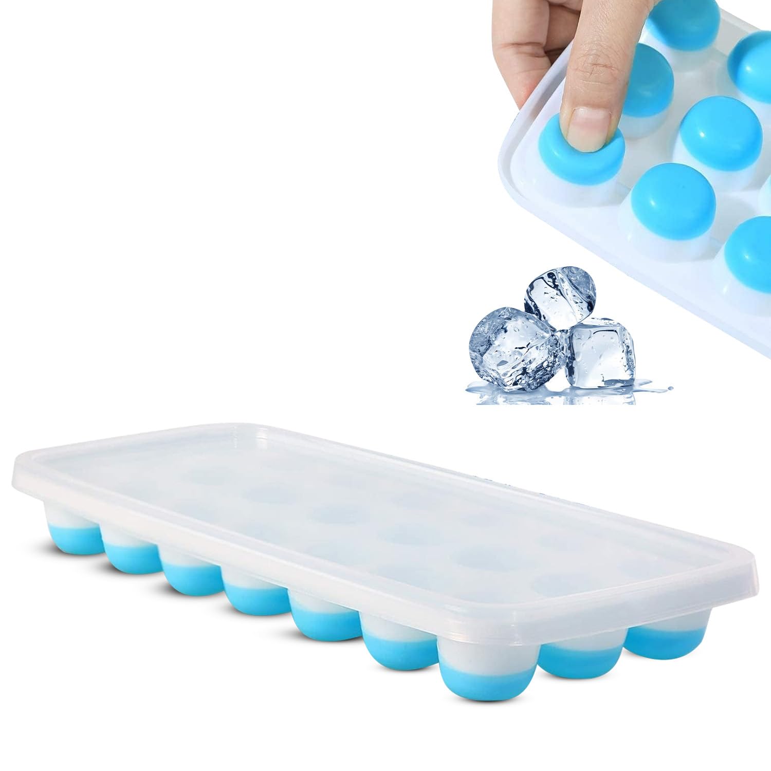 PANCA Ice Cube Tray Silicone with Lid | 2 Pcs Round Pop Up Ice Cube Mould with 42 Cavities | Flexible Stackable Freezer Tray for Drinks, Whiskey & Daily Kitchen Use