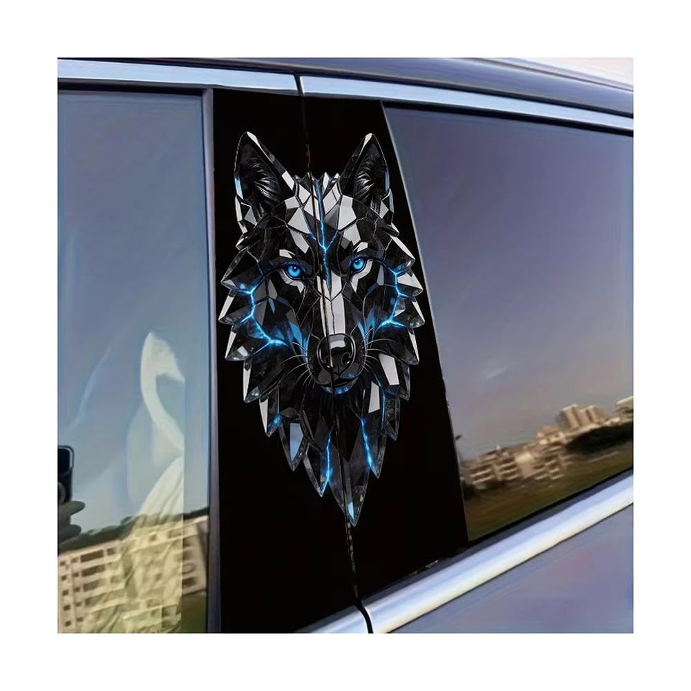 Auto Accessory 2pcs Car Center Pillar Sticker Crystallized Wolf Head Glossy Material Protective Film