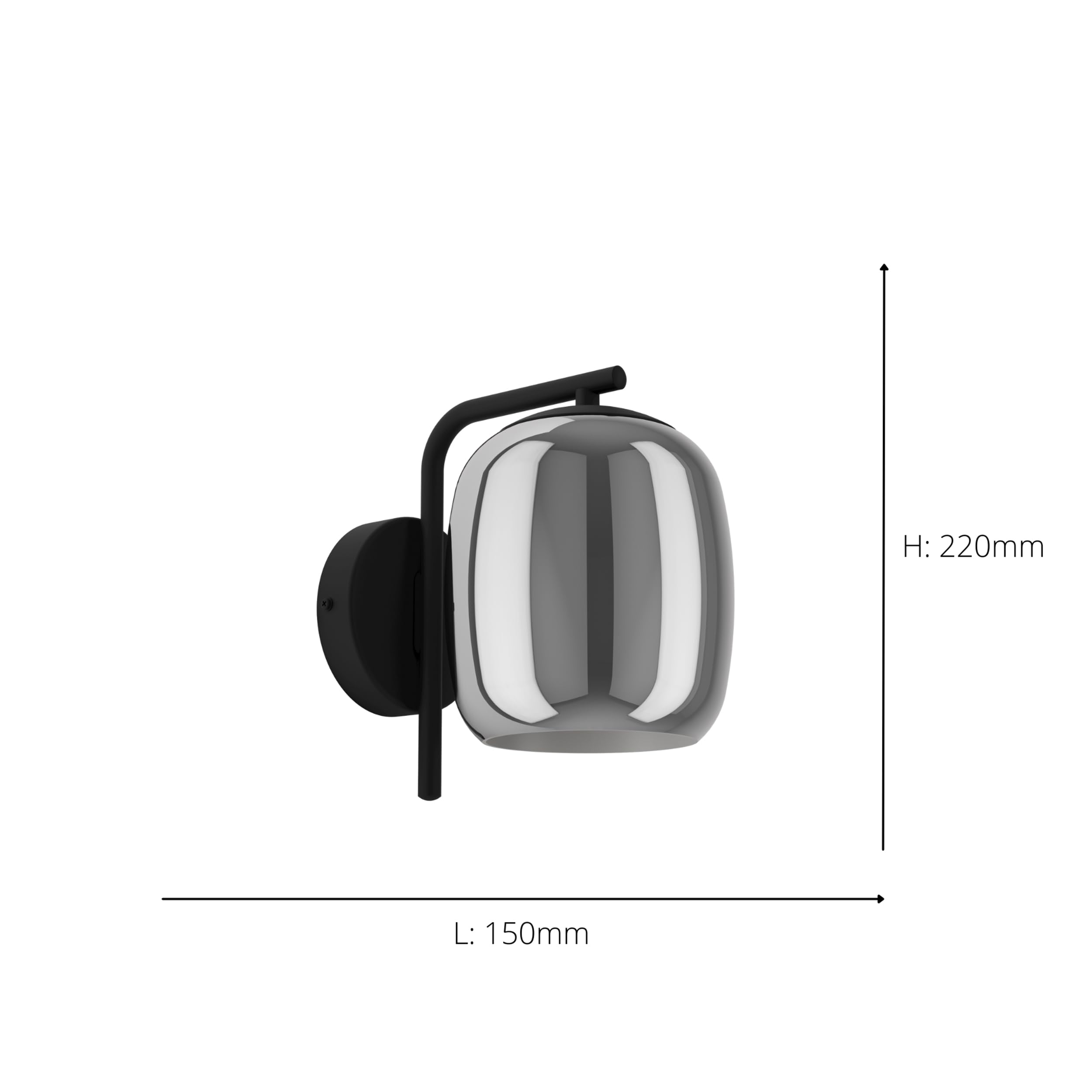 EGLO Wandlampe Ciampino, Wandleuchte Rauchglas | Schlafzimmerlampe aus Metall in Schwarz und Glas bedampft in Grau, E27 Fassung