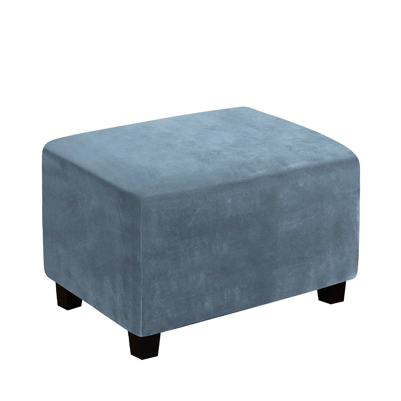 cjc Ottoman Covers Slipcover Rectangle,Velvet Ottoman Cover Foot Rest Rectangle Ottoman Storage Cover Removable Furniture Protector Soft Rectangle Ottoman Cover w Elastic Bottom (Large,Blue-Grey)