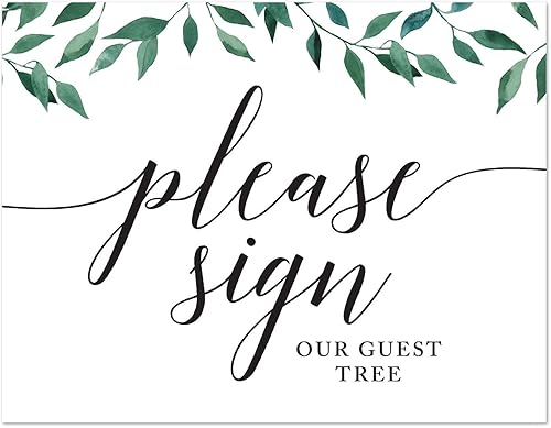 Andaz Press Letreros de fiesta de boda, hojas verdes verdes, 8.5 x 11 pulgadas, letrero de mesa de árbol de invitados, 1 paquete