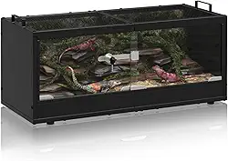 Tanque de vidro de terrário preto para répteis com portas deslizantes, ventilação superior de malha e alças - gaiola à prova de fuga para cobras, lagartos, lagartixas e pequenos animais