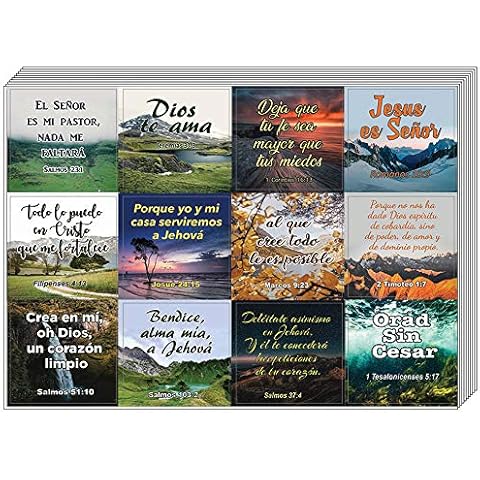 NewEights Spanish Religious Stickers (5 Sheet) - Total 60 pcs (5 x 12pcs) 2.1 x 2 Inches Unique Designs DIY Decoration Art Decal VBS Sunday School Journal Scrapbooking Cover