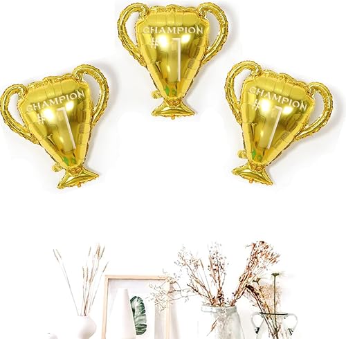 Miniatura 3 de Morndew 2 globos dorados de papel de aluminio con trofeos para celebración de campeones, fiestas, decoraciones de fiesta de graduación