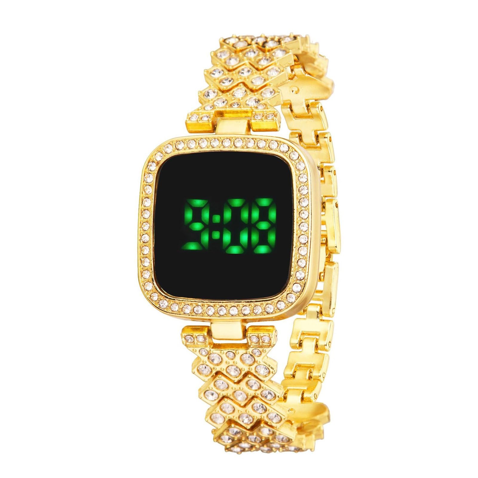 Ybnkkuxkn Women's Gold Wrist Watch Quartz Digital Watch Electronic Full Diamond Wristwatch Stainless Steel Luxury Bracelet Quartz Digital Wristwatch A Simple Birthday Gift Wristwatch(Gold)