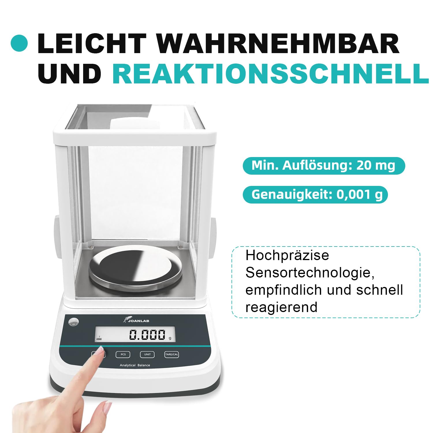 JOANLAB Analysenwaage 500g x 0,001g Hochpräzise Laborwaage Externe Kalibrierung Beleuchtete LCD-Anzeige FA5003S