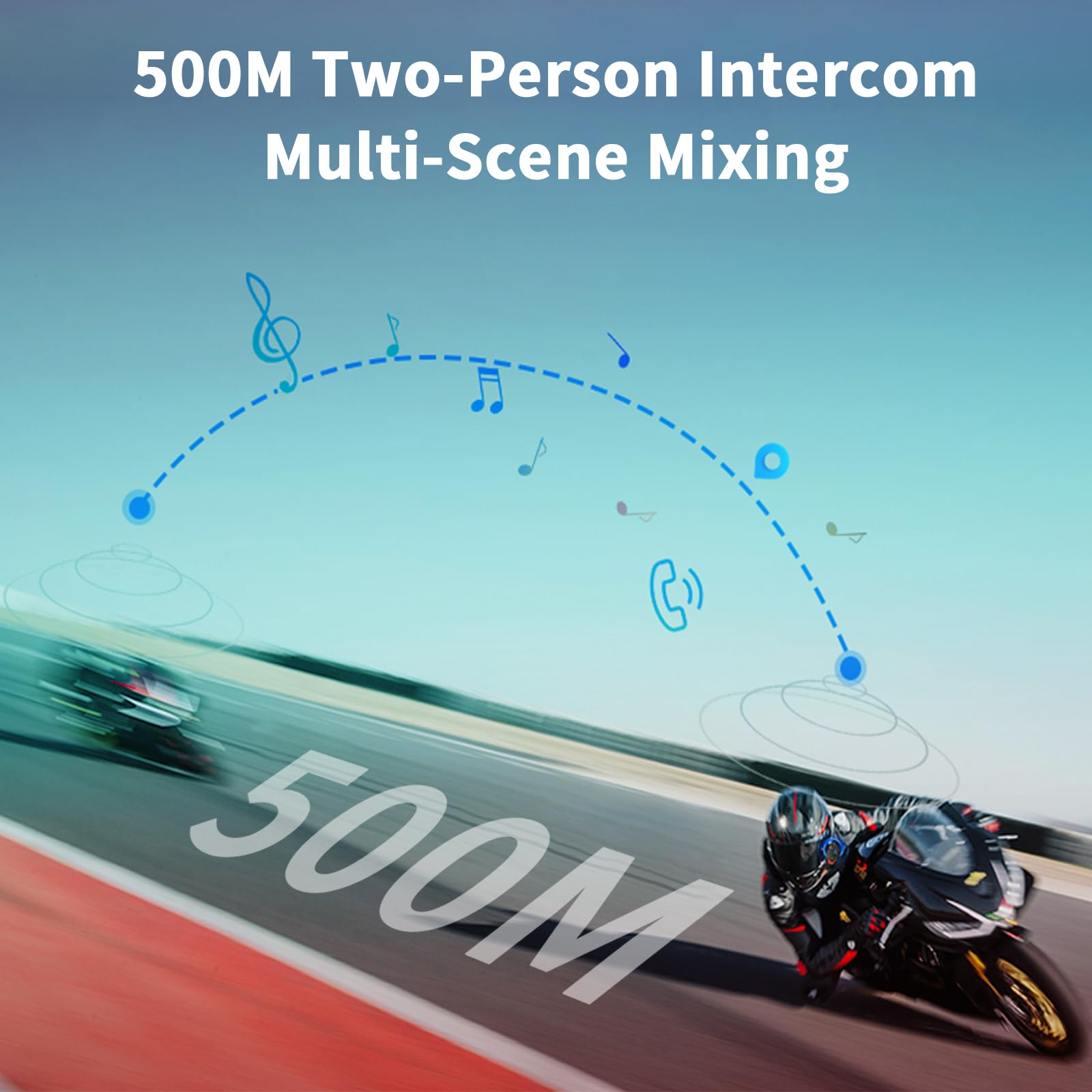 Interfono Moto VR1 Plus,Sistema di Comunicazione per 2 Persone entro 500m,Auricolare Casco Moto,IP56 Impermeabile,Interfono Casco Supporta Le Chiamate Vocali Controllo Della Musica (2Pack Hard Mic)