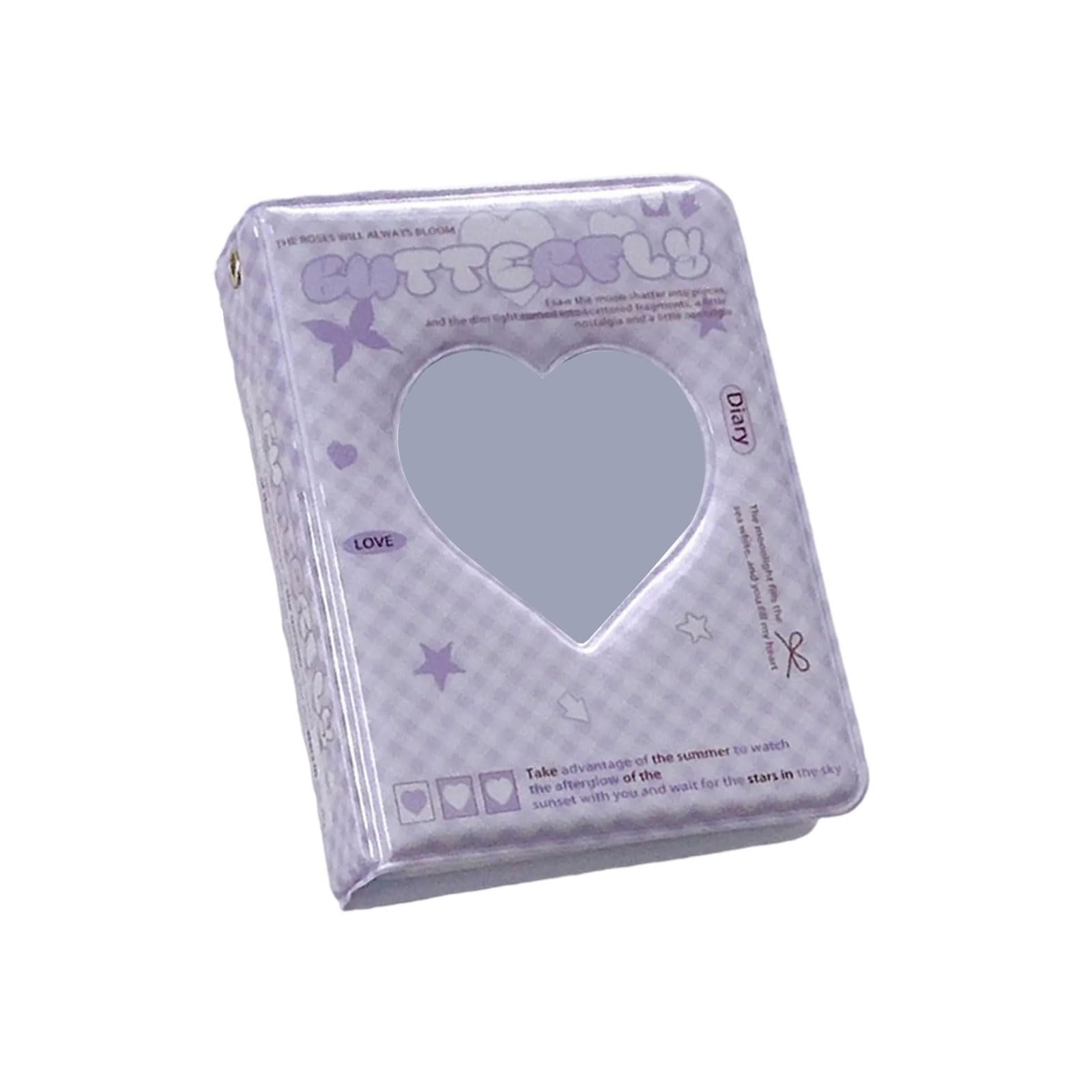 alloneslife Compact 3Inch Photo Card Album PVC Idol Photocard Binder with Heart Hollowed Design and 40 Pocket for Travel Memory Idol Fan Album