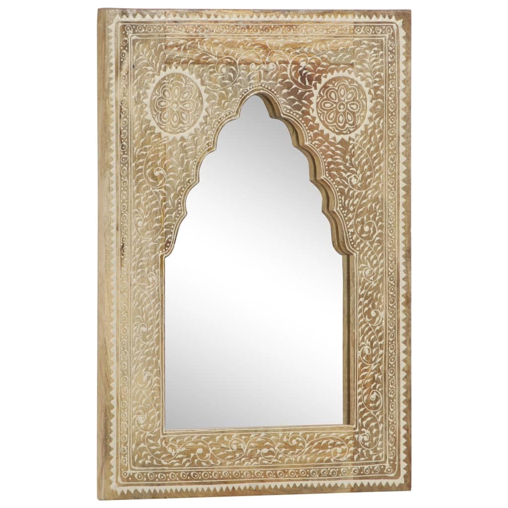 Espejo vintage pintado a mano de madera maciza de mango de 40 x 55 cm para pasillo y baño, artesanía única y estilo retro