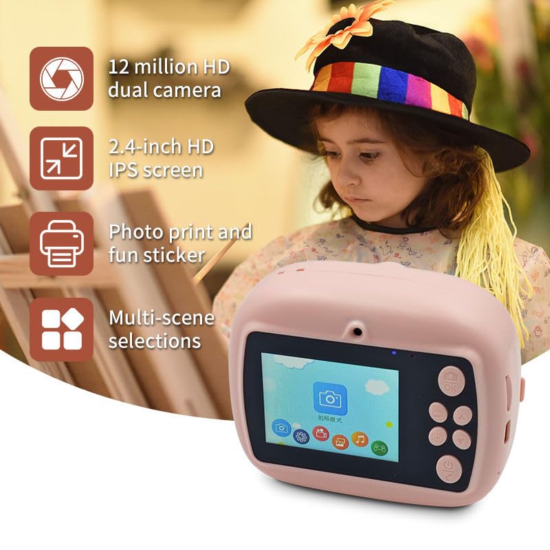 Image of Kids Instant Print Camera with Built-in Printer, Digital Video Camera, One-Button Design, Display Screen, TF Card Slot, USB Charging, Includes Roll Paper and Random Color (KP=Camera)