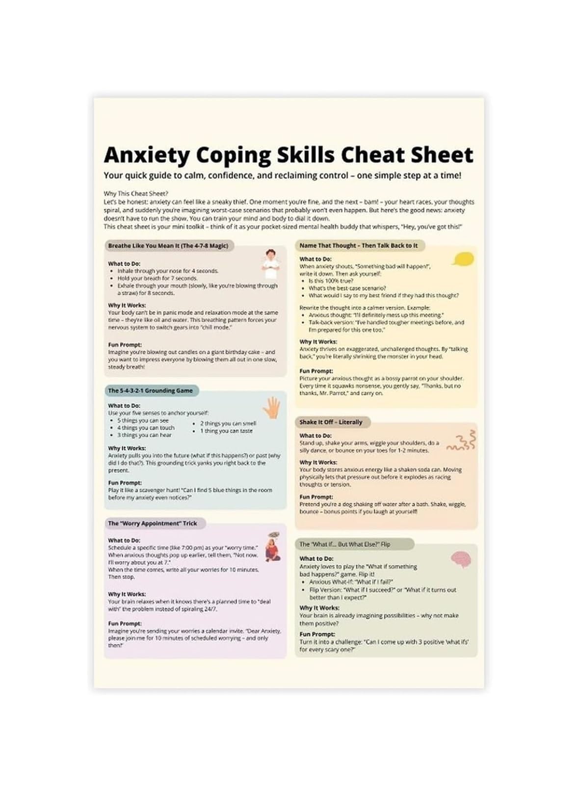 REIUAFWYGV Cognitive Coping Skills Poster Reframing Thoughts Challenging Anxiety CBT Worksheet for School Counselor Office