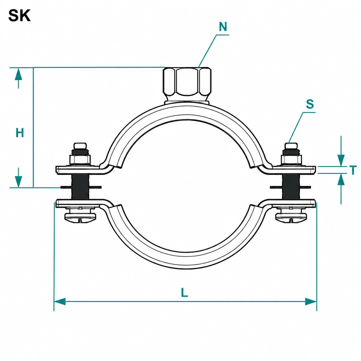 KAMAN Rohrschelle verzinkt mit EPDM-Gummieinlage und Mutter 10 Stück (214–224 mm / 8" – M12)