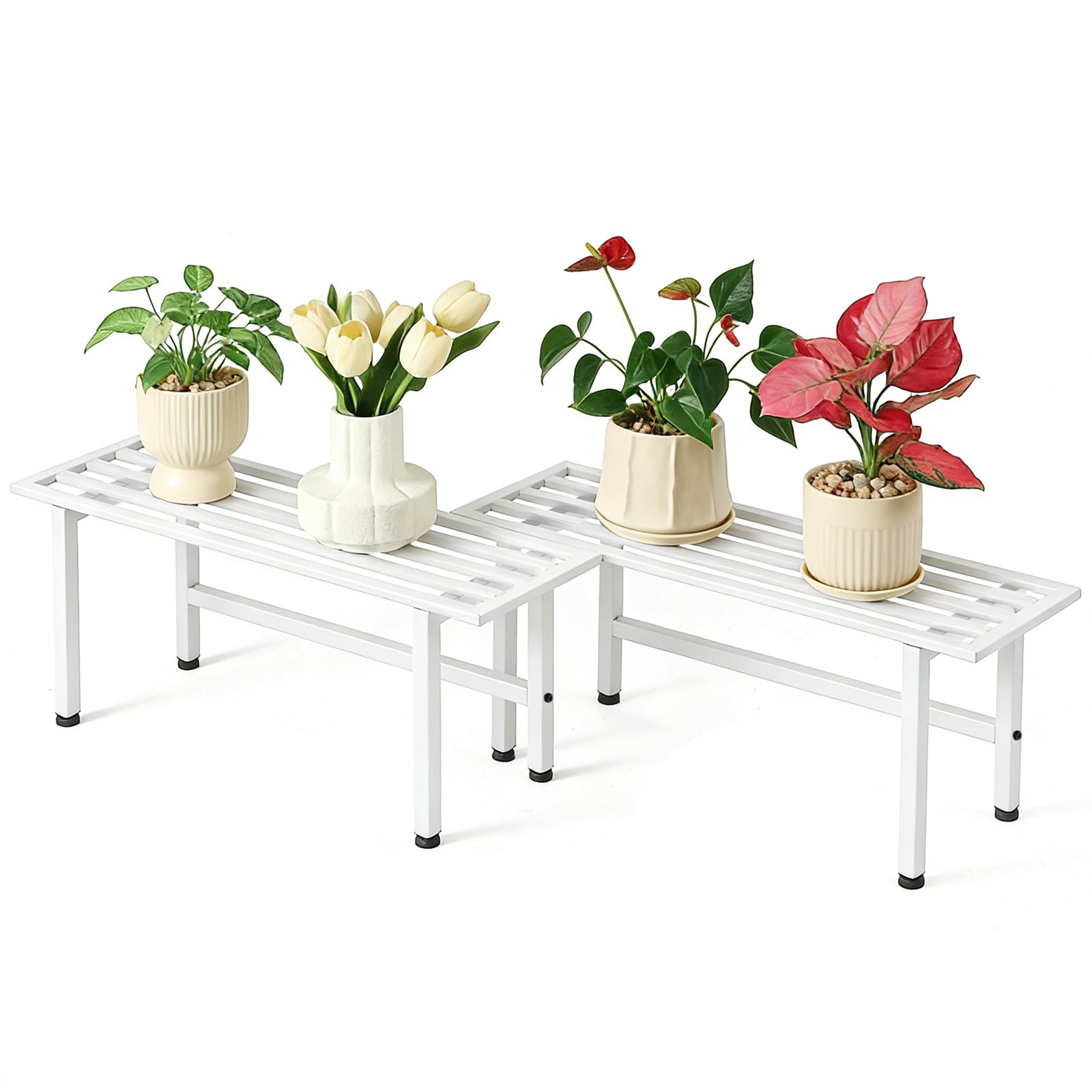 Zoapion 2 Pack Metal Plant Stands Outdoor Indoor,1 Tier Plant Bench,White โ image 1
