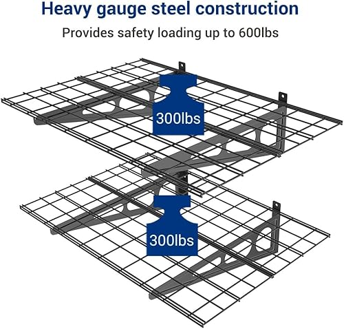 Miniatura 5 de FLEXIMOUNTS Paquete de 2 estanterías de garaje de 2 x 4 pies, estante de pared de almacenamiento de garaje, 24 x 48 pulgadas, negro, serie clásica