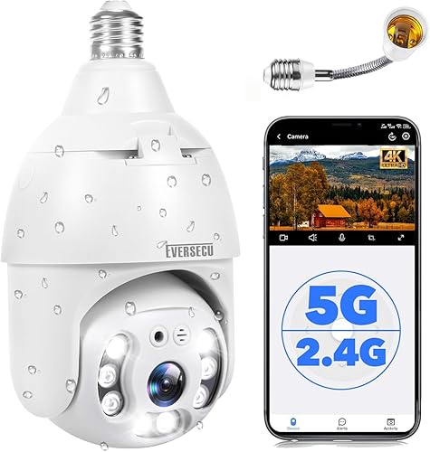 Vista 10 de EVERSECU Cámara de seguridad de bombilla de 2K 4MP, cámara domo de 4 pulgadas, vista de 360°, WiFi e inalámbrico 2.4G, detección de movimiento