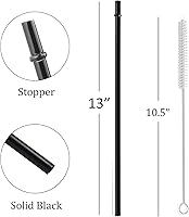 Vista 2 de ALINK Pajitas reutilizables extralargas de 13 pulgadas, paquete de 12 popotes de plástico duro negro para Stanley Owala de 40 onzas, 1 galón, 64