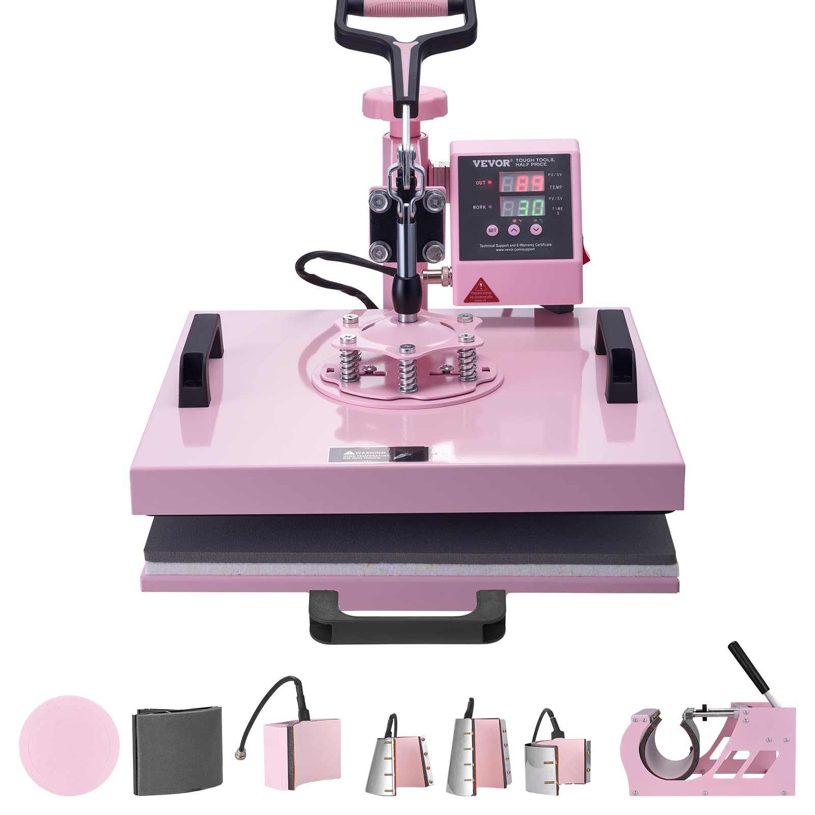 VEVOR Macchina per Trasferimento Termico 380 x 380 mm Macchina per Pressatura a Caldo 8 in 1 con Pressa a Tamburo 0,17 kg-0,85 kg Pressatura per Magliette Oscillante a 360° per Magliette/Piatti, Rosa