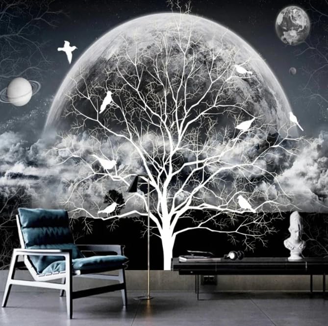 Papier art espace étoilé lune pour agrandir un mur de salon