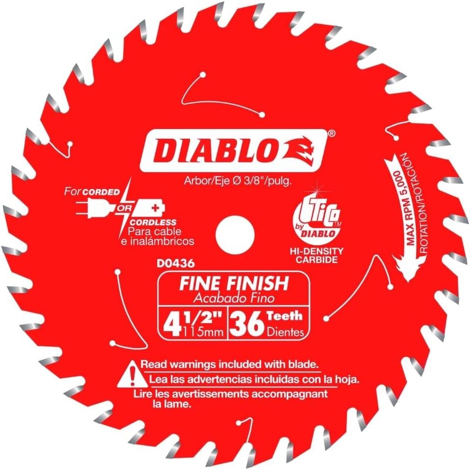 4-1/2-Inch x 36-Teeth Fine Finish Saw Blade - Ideal for Smooth Crosscuts in Hardwood, Softwood & Plywood - Tico Hi-Density Carbide Teeth, Super Thin Kerf, Perma-Shield Coating - D0436X