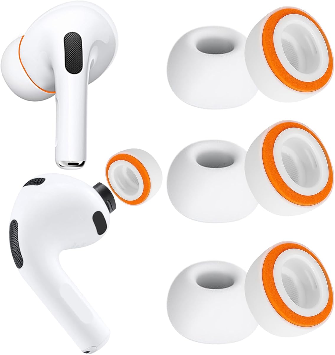 KASOTT 2025 Upgraded Memory Foam&Silicone Hybrid Ear Tips for AirPods Pro 3, Ultimate Comfort, Anti-Slip Eartips, Superior Noise Isolation (Orange, Medium)