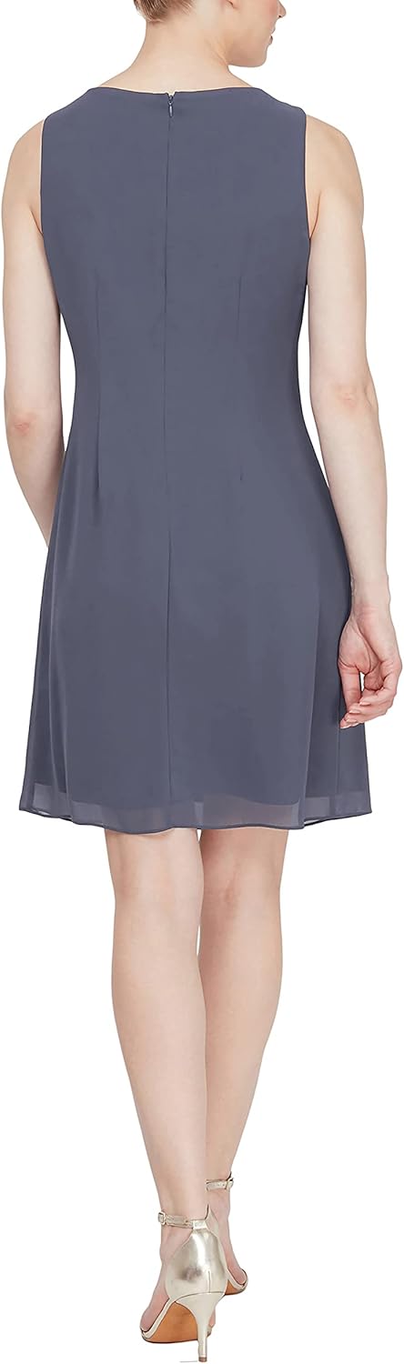 S.L. Fashions Women's Chiffon Tier Jacket Dress with Beaded Neck and Cuffs - Image 4