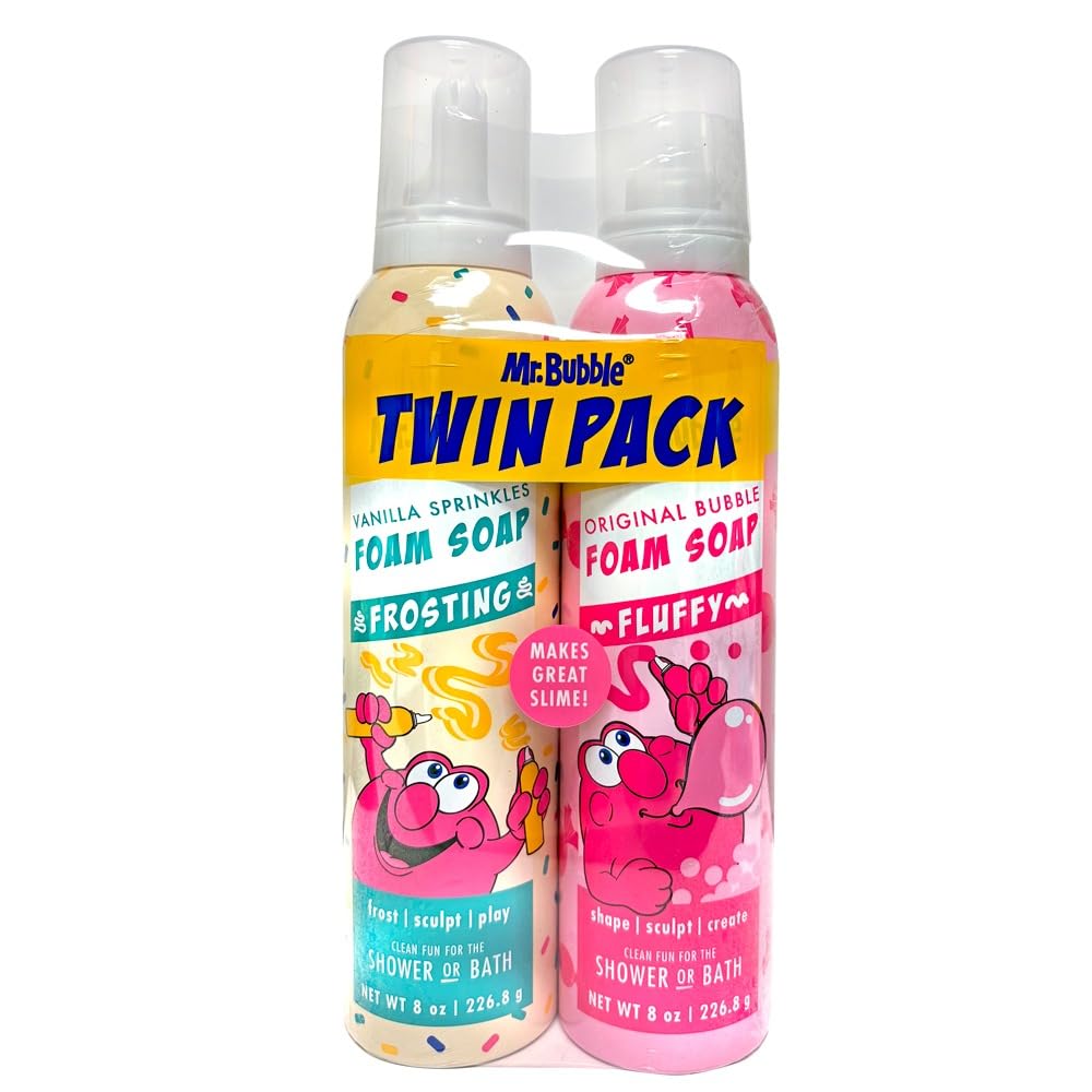 Mr. Bubble Twin Pack Foam Soap - Sculpt and Draw in the Tub; Soft, Moldable, Gentle, Scented Foam (Pack of 2, 8 fl oz Each)