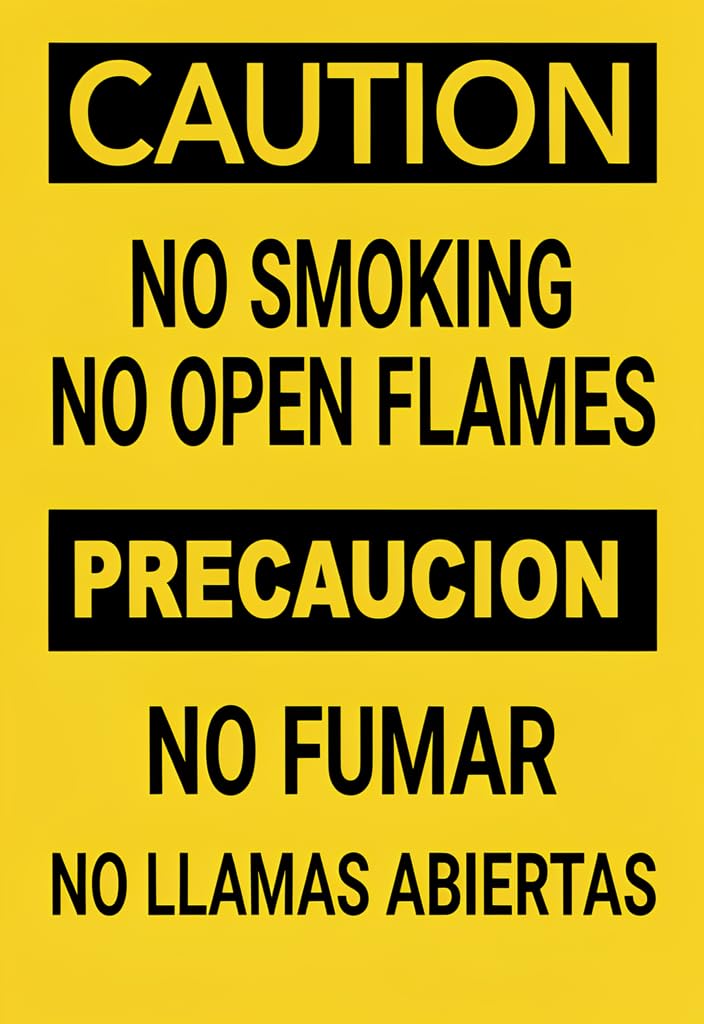 peiyeety Caution No Smoking No Open Flames Tin Sign 12x8 Inch, Bilingual English Spanish Safety Warning Metal Wall Decor for Gas Station, Workshop, Garage, Warehouse & Industrial Areas