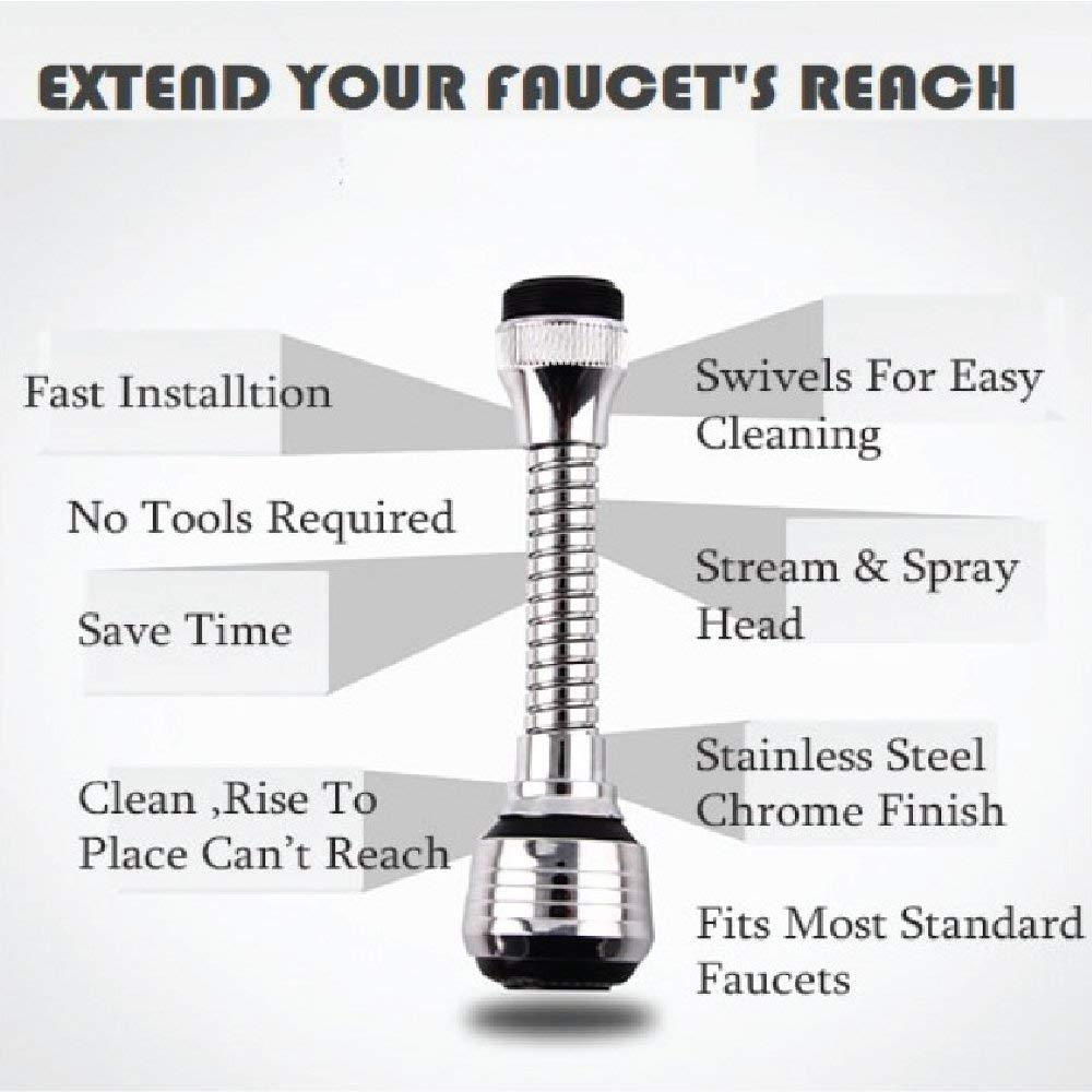 Aagna Adjustable Faucet 360 Rotate Flexible Kitchen Water Nozzle Spray Sink Hose Faucet Hose Spray Turbo Flex 1