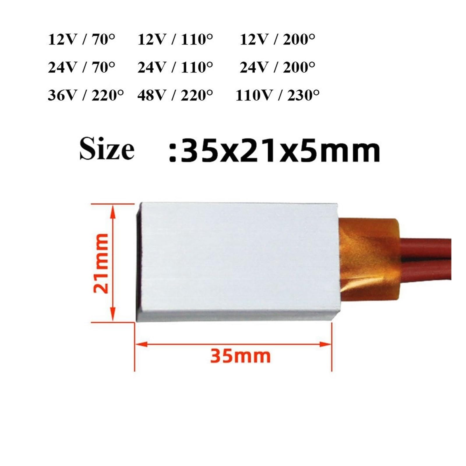 Placa de calefacción termostática PTC, Elemento Calefactor PTC de cerámica, 1 Unidad, 12V/24V/36V/48V/110V/220V, Varios tamaños(12v 200 Degree)