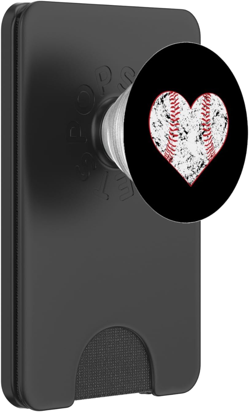 Baseball Heart Black PopSockets PopGrip: Swappable Grip for Phones & Tablets PopSockets PopWallet for MagSafe