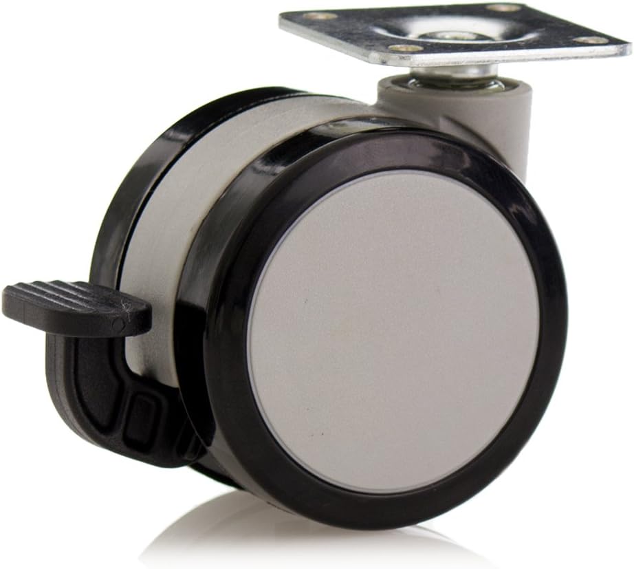 Katu BK-GB6005-23 Set of 4 Furniture Swivel Plate Caster with Brake for Hardwood Floors, Diameter 2 3/8" (60mm) Color Gray & Black