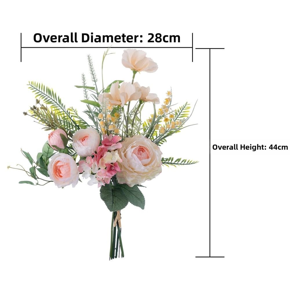 Fiori artificiali, decorazioni per matrimoni, decorazioni per la casa, rose finte, composizione floreale, pianta realistica in tessuto per centrotavola da tavolo, ufficio, 44 cm, bianco e