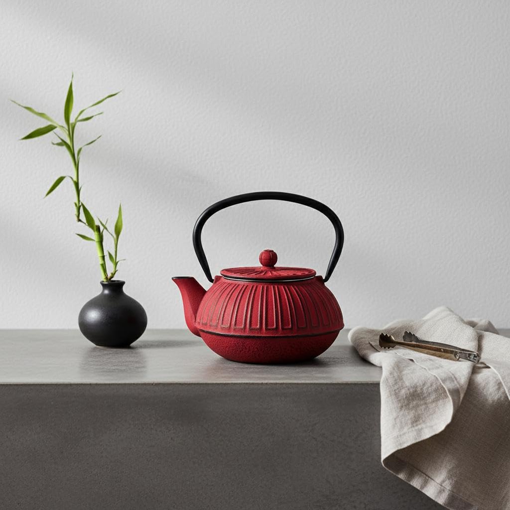Tetera de Hierro Colado 0,6L Roja con Diseño Elegante y Durable