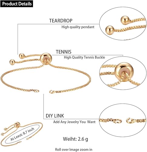 Miniatura 2 de DanLingJewelry 20pcs Adjustable Slider Bracelet Slider Extender Chains with Ball Ends for Jewelry Making DIY 8 Inches(220mm) G