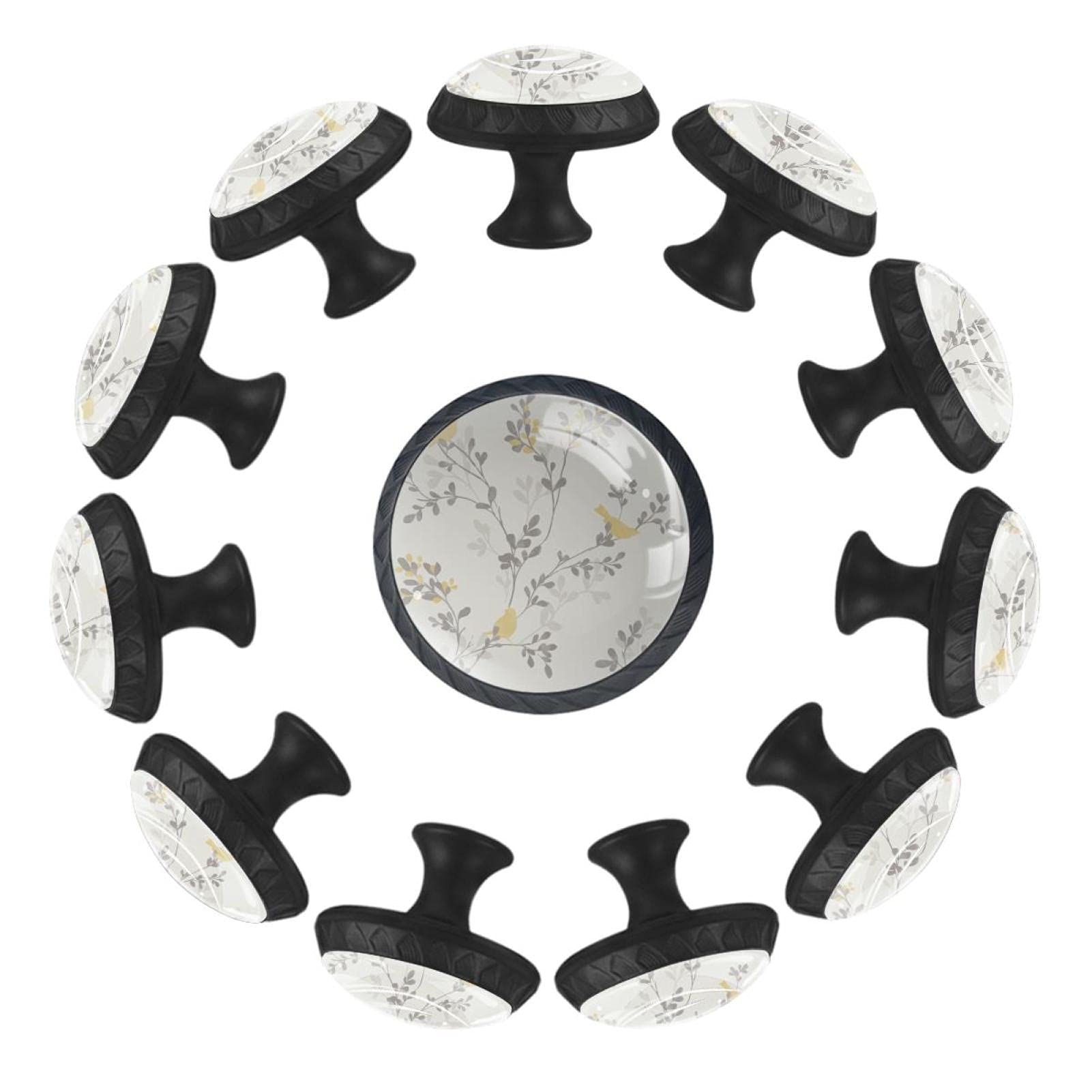 Boutons de tiroir ronds en verre cristal motif oiseau 35 mm lot de 12