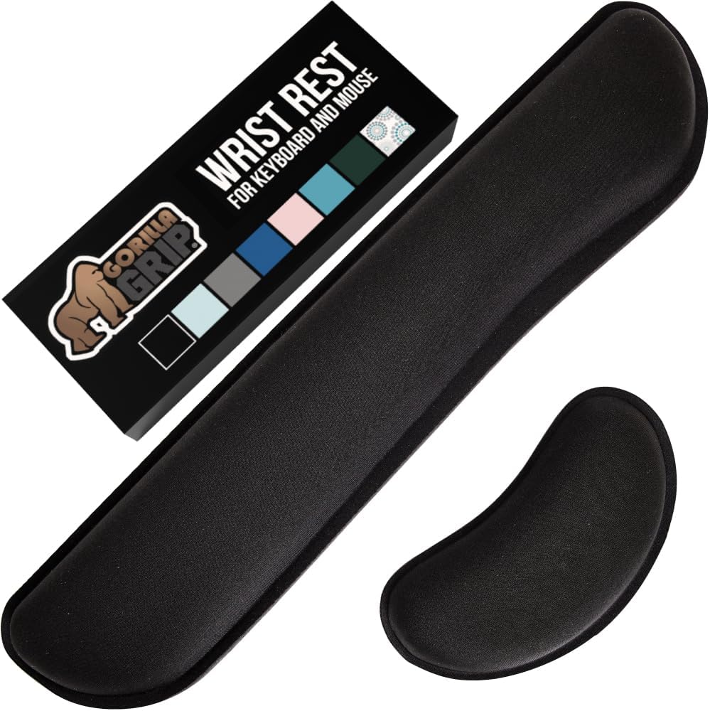 Soft Gel Memory Foam Ergonomic Wrist Rest, Slip Resistant, Comfortable Keyboard and Mouse Pad Cushion Set, Typing Pain Relief, Support for Office Computer Desks, Laptops, Gaming, Black