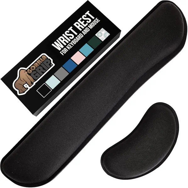GORILLA GRIP Silky Gel Memory Foam Wrist Rest for Computer Keyboard, Mouse, Ergonomic Design for Typing Pain Relief, Desk Pads Support Hand and Arm, Mousepad Rests, Stain Resistant, 2 Piece Pad, Black