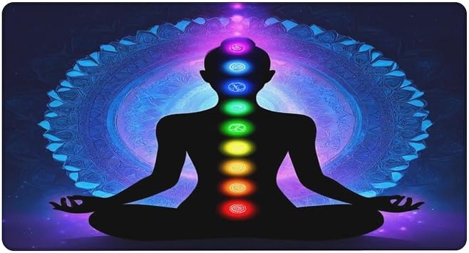 Extended Gaming Mouse Pad, Large Protector Desk Pad, Fashion Home Office Rectangle Rubber Base Mouse Mat Nine Chakra Yoga Meditation Lotus Blue Mandala