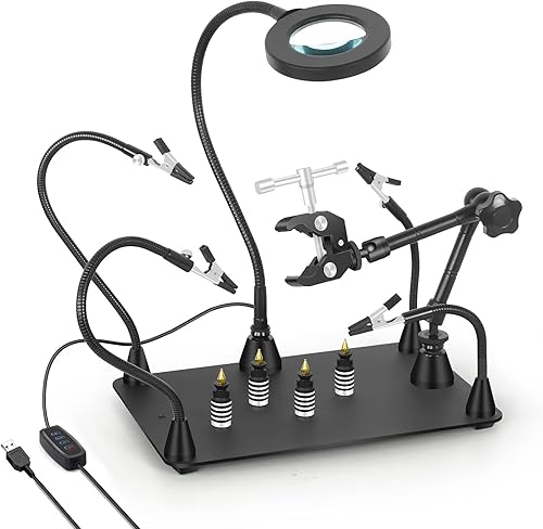 Helping Hands - Soporte magnético para placa de circuito de soldadura, herramientas de tercera mano con lámpara de aumento LED 3X, soporte para