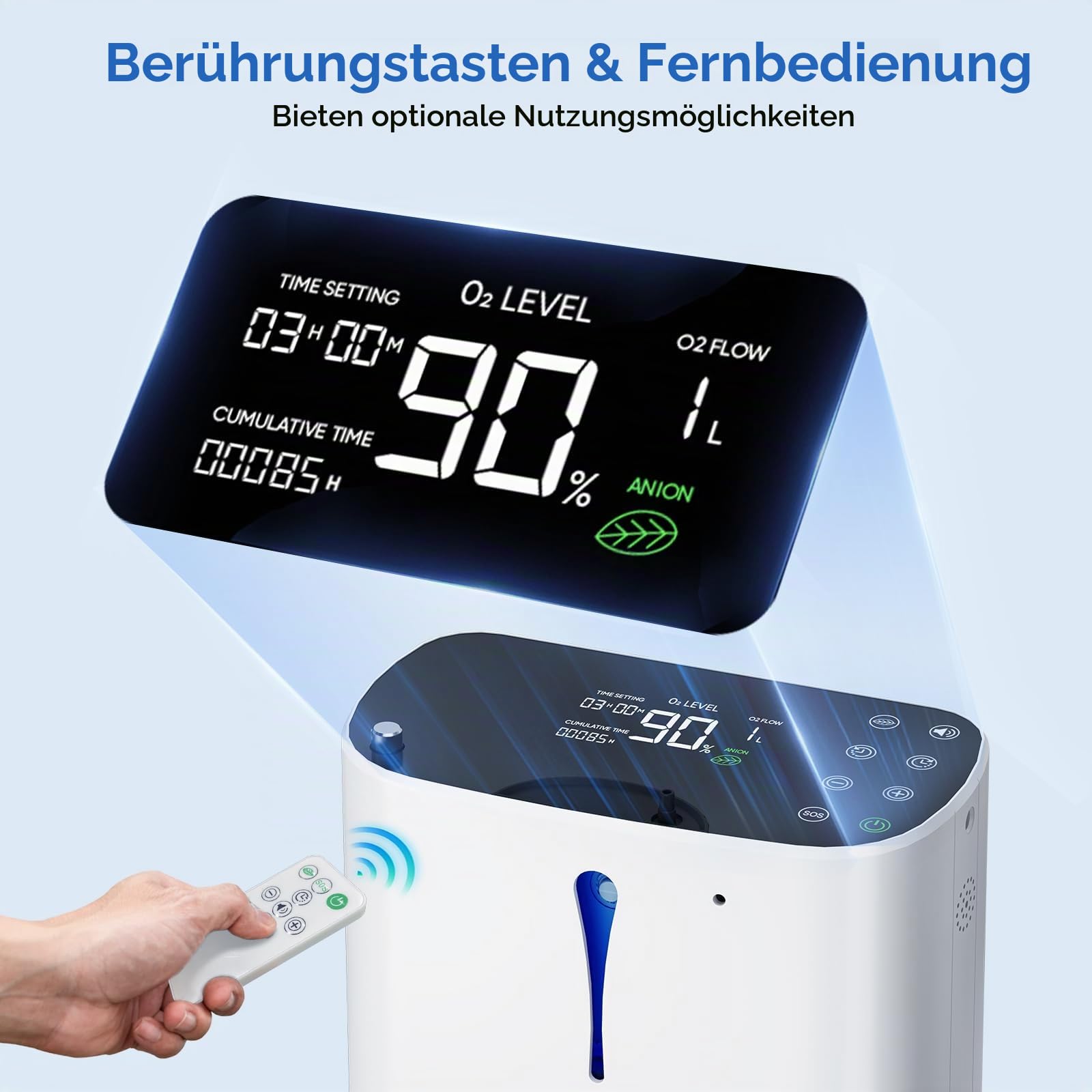 Tragbarer Sauerstoffkonzentrator,Sauerstoffgerät für Zuhause,90%,Konzentration Einstellbare 1-6L / min,Sauerstoffgerät,Sauerstoffkonzentrator Tragbar,Fernbedienung,Zuhause und Reisen