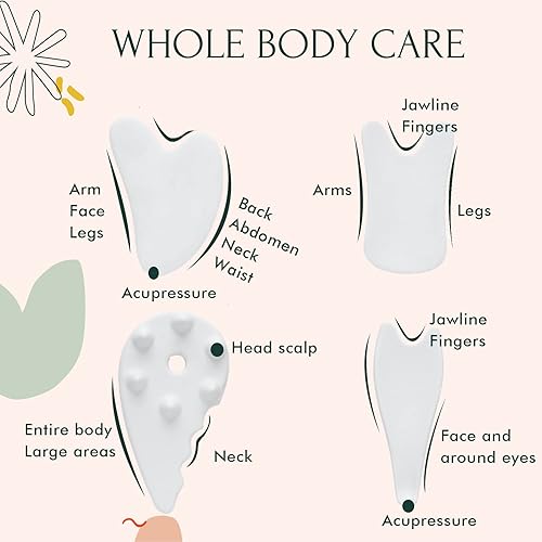 Miniatura 3 de Gua Sha Juego de herramientas faciales, 4 piezas de herramientas de masaje Gua Sha, tablero de cerámica para terapia de acupuntura de spa,